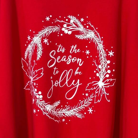 Holiday Time Christmas Sweatshirt Tis The Season To Be Jolly Red Women 2X Slits - Picture 2 of 11
